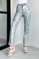 Dazzled High Rise Sequin Straight Leg Jeans (Silver/Light Wash) - NanaMacs