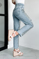 Dazzled High Rise Sequin Straight Leg Jeans (Silver/Light Wash) - NanaMacs