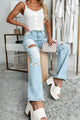 Only Good Days High Rise Distressed Wide Leg Jeans (Light) - NanaMacs