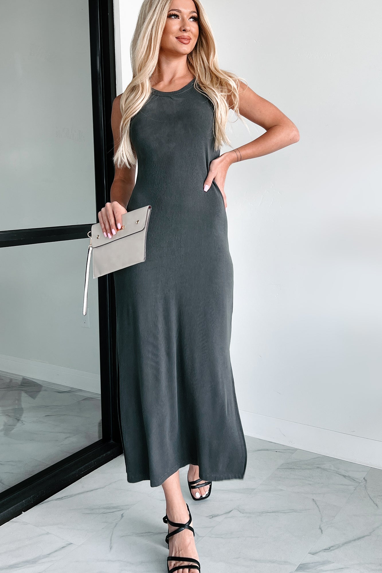 Chances Are Ribbed Tank Midi Dress (Charcoal) · NanaMacs