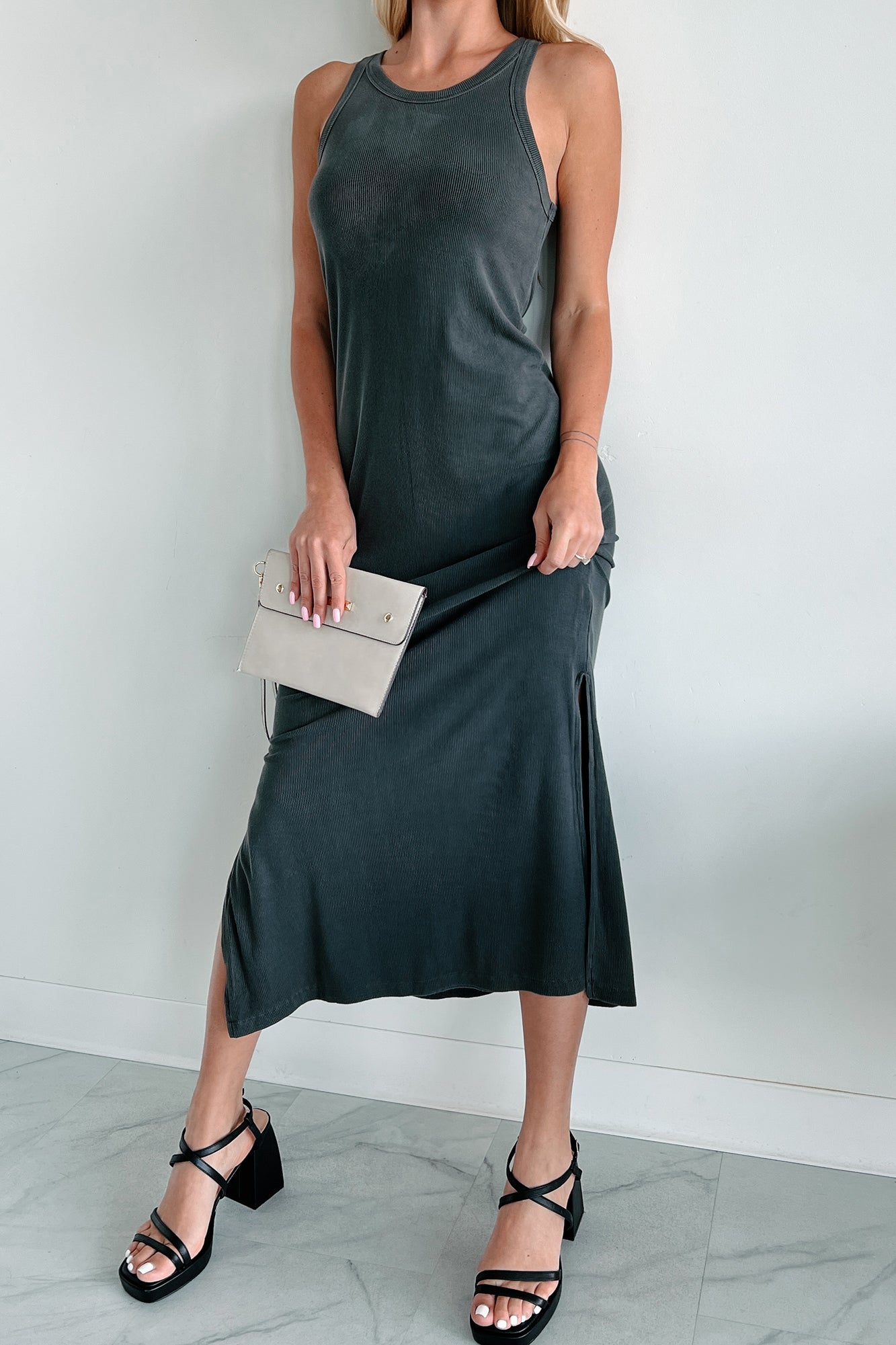Chances Are Ribbed Tank Midi Dress (Charcoal) · NanaMacs