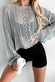 Bianca Open Knit Balloon Sleeve Top (Frost Grey) - NanaMacs