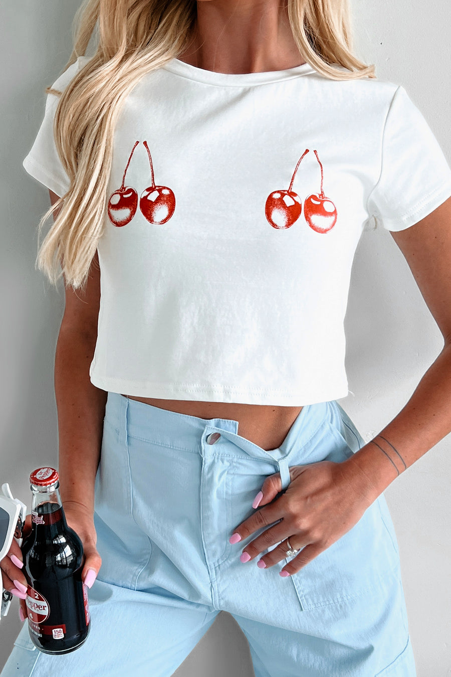 Caught You Staring Cherry Graphic Tee (Off White) - NanaMacs