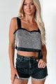 Eyes Like Starlight Rhinestone Crop Tank (Black) - NanaMacs