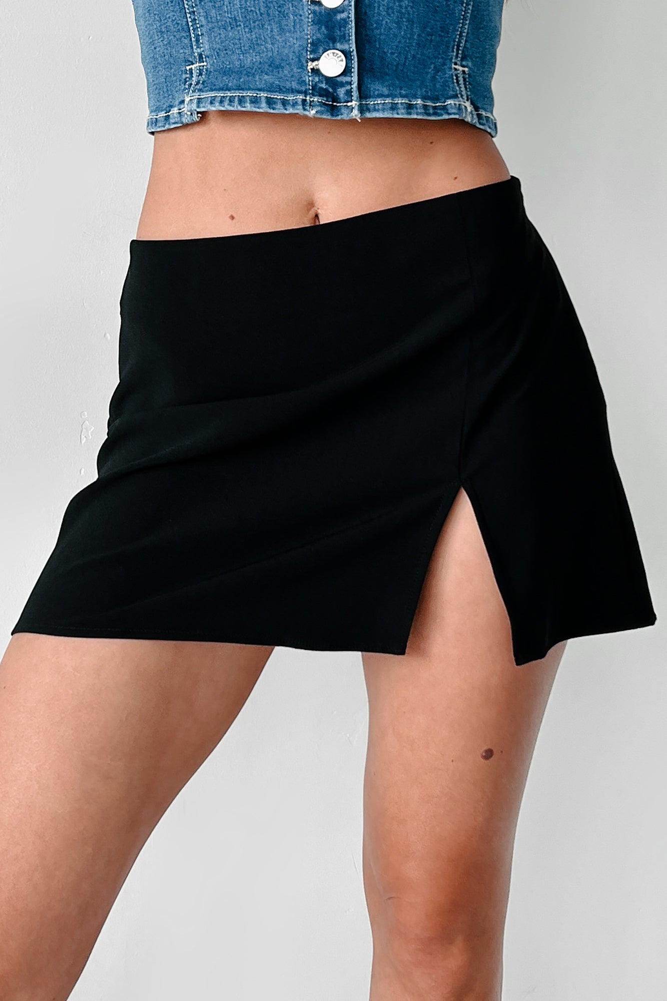 Take Me Downtown Slit Front Mini Skirt (Black) - NanaMacs