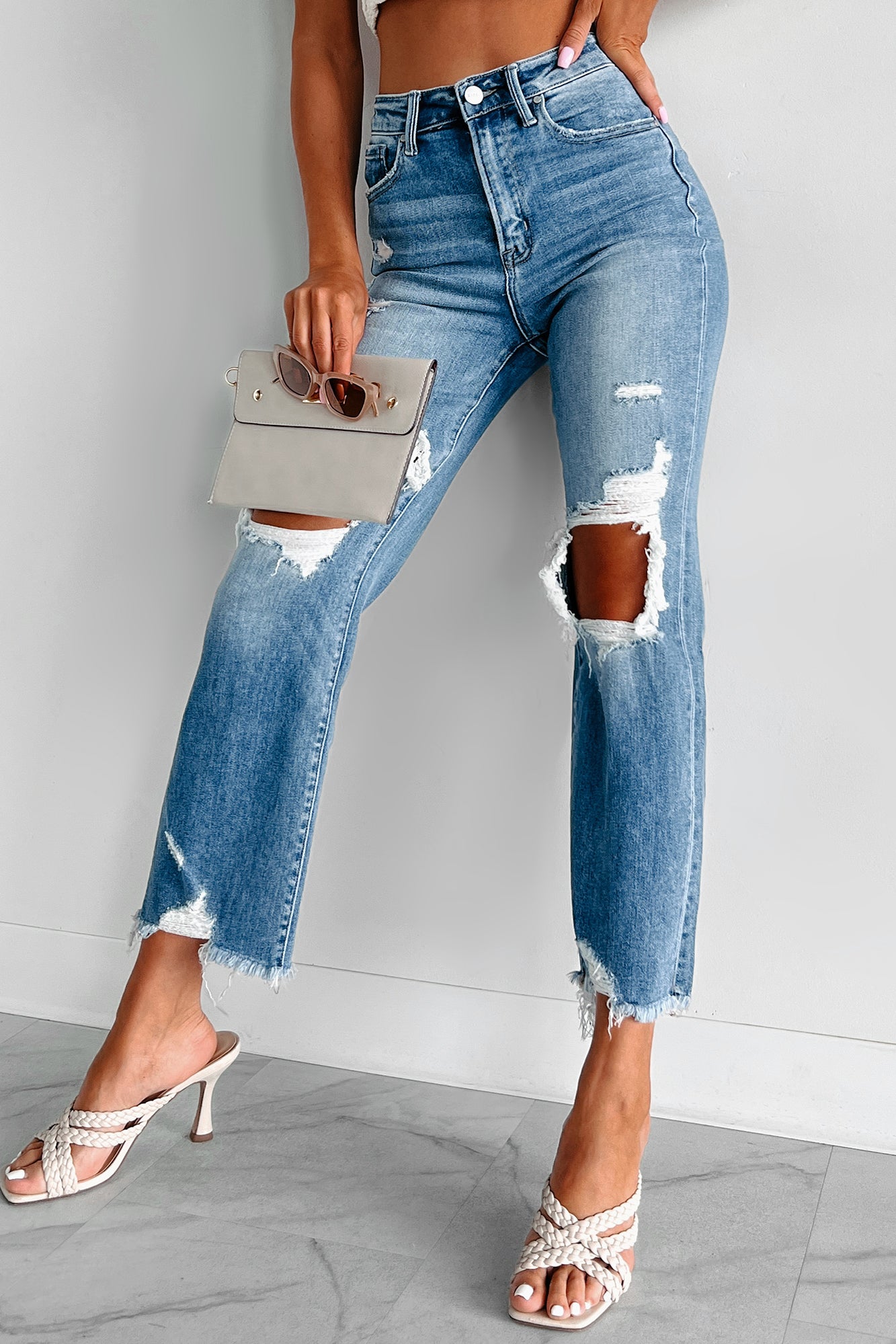 Thomas High Rise Distressed Risen Crop Straight Jeans (Medium) - NanaMacs