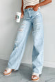 Callahan High Rise Distressed Wide Leg Jeans (Light Stone) - NanaMacs