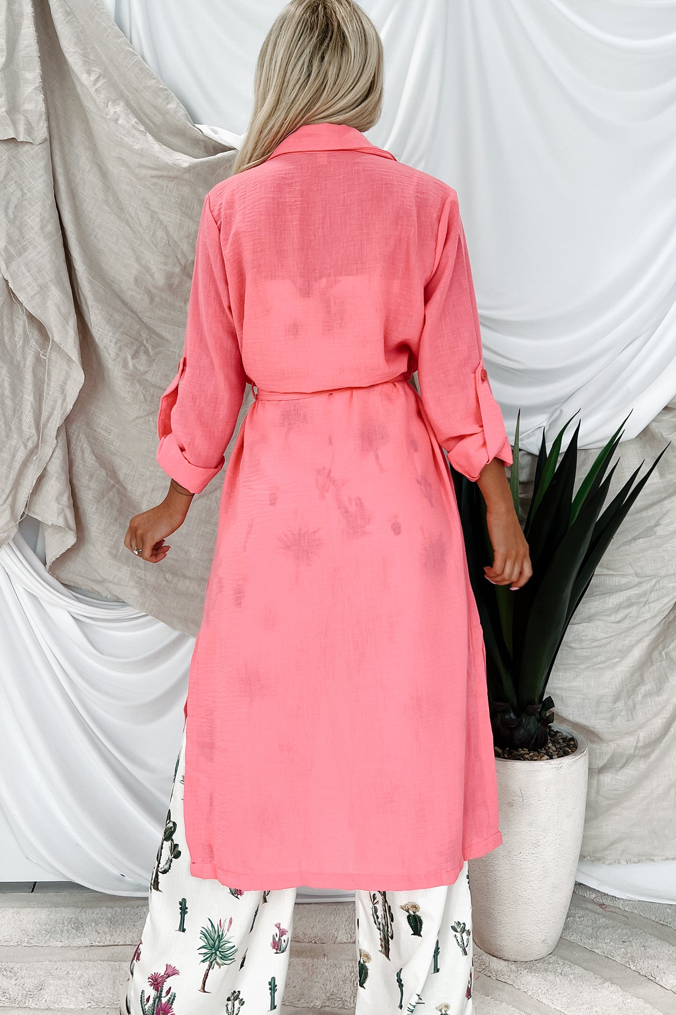 Live Colorfully Tie-Waist Linen Trench Coat (Hot Pink) · NanaMacs