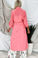 Live Colorfully Tie-Waist Linen Trench Coat (Hot Pink) - NanaMacs