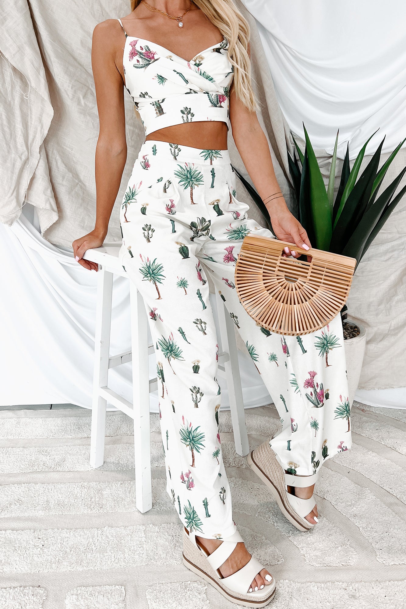 Desert Flowers Printed Surplice Crop Top (Cream Multi) - NanaMacs