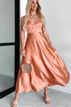 Luxurious Poise Satin Midi Dress (Light Rust) - NanaMacs