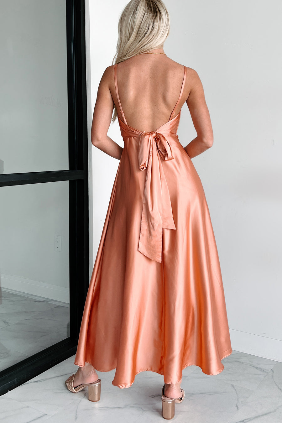 Luxurious Poise Satin Midi Dress (Light Rust) - NanaMacs