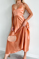 Luxurious Poise Satin Midi Dress (Light Rust) - NanaMacs