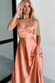 Luxurious Poise Satin Midi Dress (Light Rust) - NanaMacs