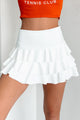 Out Of Bounds Tiered Ruffle Active Skirt (White) - NanaMacs