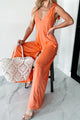 Iconic Comfort Shoulder Tie Wide Leg Jumpsuit (Light Peach) - NanaMacs