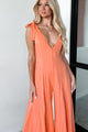 Iconic Comfort Shoulder Tie Wide Leg Jumpsuit (Light Peach) - NanaMacs