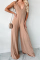 Iconic Comfort Shoulder Tie Wide Leg Jumpsuit (Sand) - NanaMacs