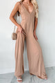 Iconic Comfort Shoulder Tie Wide Leg Jumpsuit (Sand) - NanaMacs