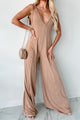 Iconic Comfort Shoulder Tie Wide Leg Jumpsuit (Sand) - NanaMacs