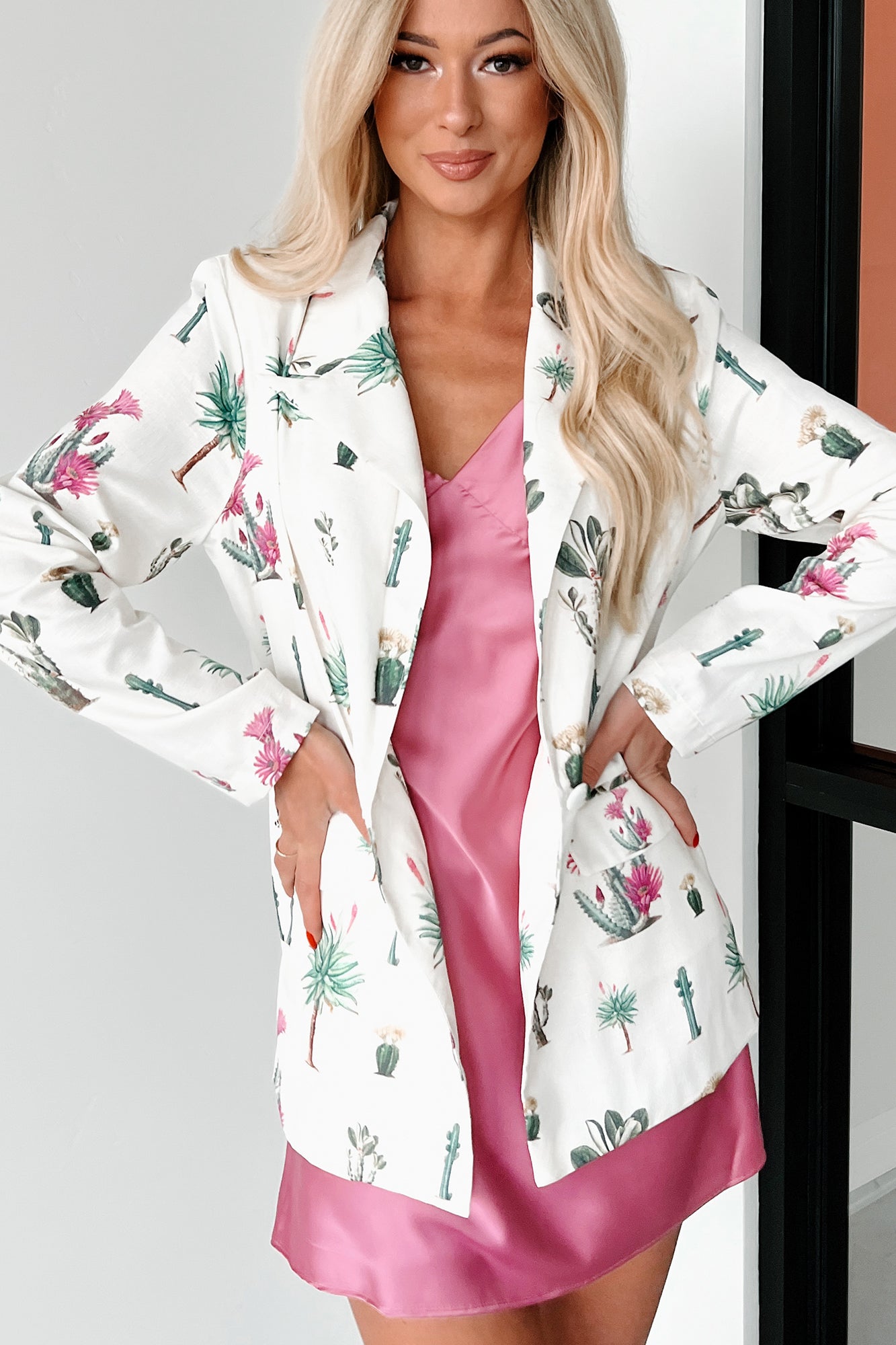 Take Only Memories Cactus Print Blazer (Cream Multi) - NanaMacs