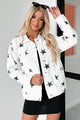 Reach For The Stars Distressed Denim Star Print Jacket (Off White) - NanaMacs