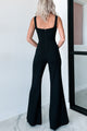 Beautiful Lie Lace Contrast Slit Flare Jumpsuit (Black) - NanaMacs