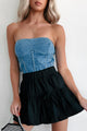 Burned Bridges Strapless Denim Crop Top (Medium-Light Denim) - NanaMacs