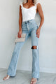 Ronan High Rise Distressed Dogma Flare Jeans (Light Wash) - NanaMacs