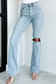 Ronan High Rise Distressed Dogma Flare Jeans (Light Wash) - NanaMacs