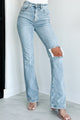 Ronan High Rise Distressed Dogma Flare Jeans (Light Wash) - NanaMacs