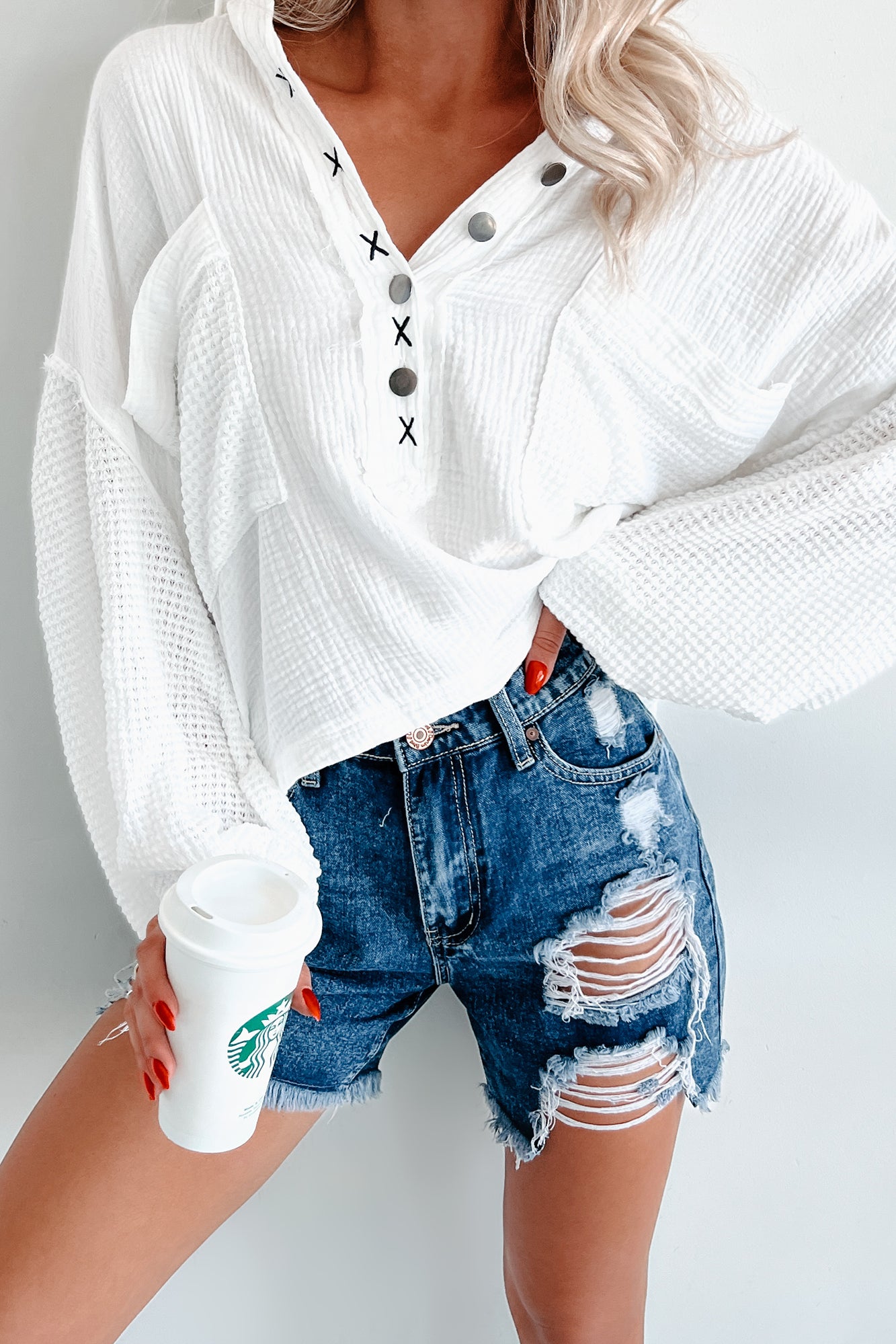 Seaside Sway Contrast Sleeve POL Shirt (Off White) - NanaMacs