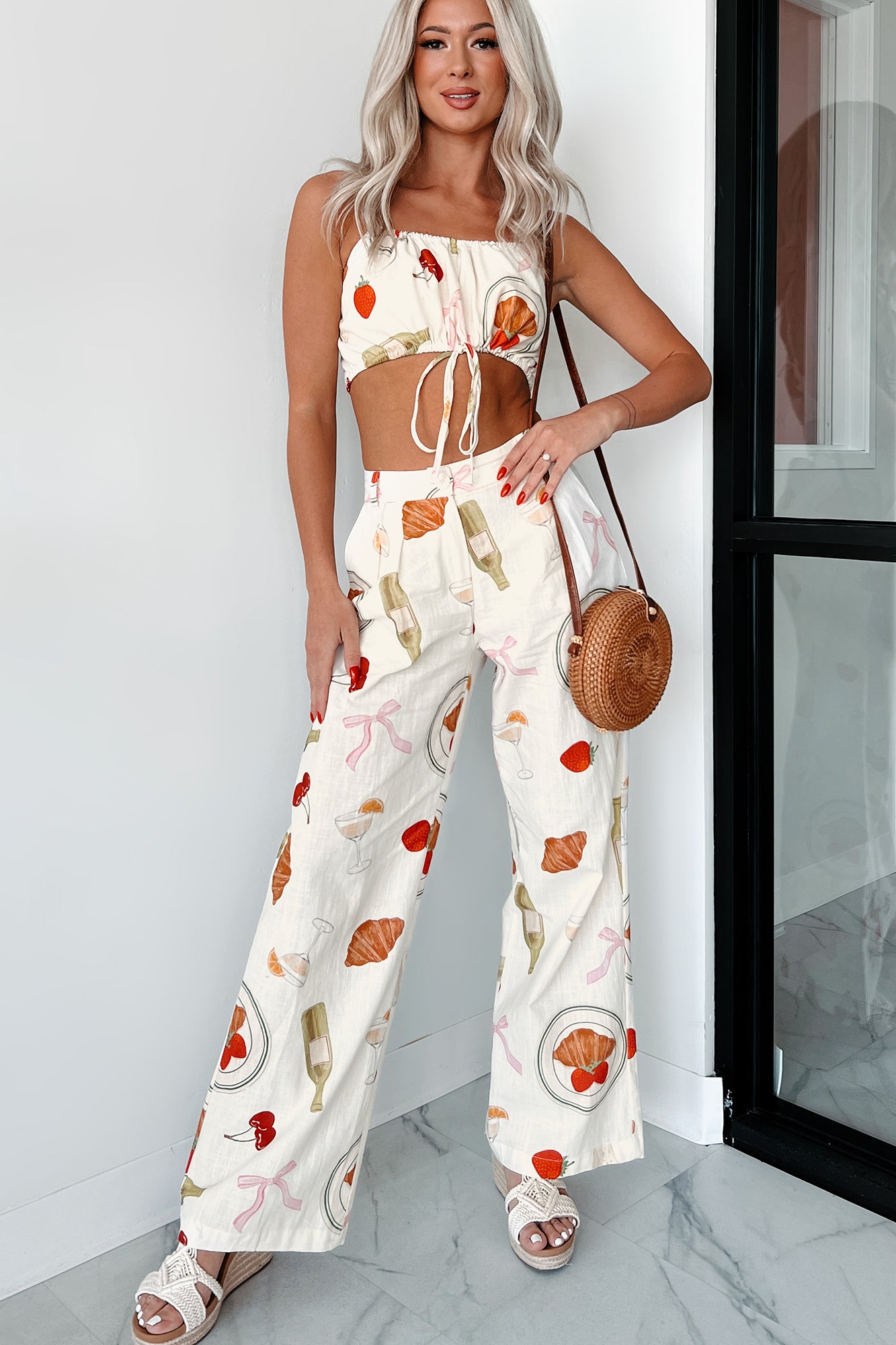 Back In Paris Printed Wide Leg Pants (Ivory) - NanaMacs