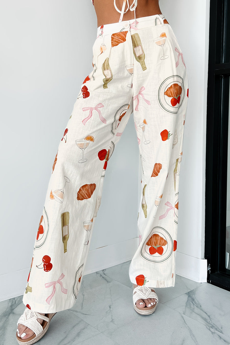 Back In Paris Printed Wide Leg Pants (Ivory) - NanaMacs