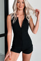 Doing My Best Ribbed Button Front Romper (Black) - NanaMacs