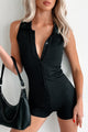 Doing My Best Ribbed Button Front Romper (Black) - NanaMacs