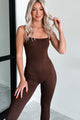 Time To Walk Away Lace-Up Back Jumpsuit (Coffee) - NanaMacs