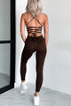 Time To Walk Away Lace-Up Back Jumpsuit (Coffee) - NanaMacs