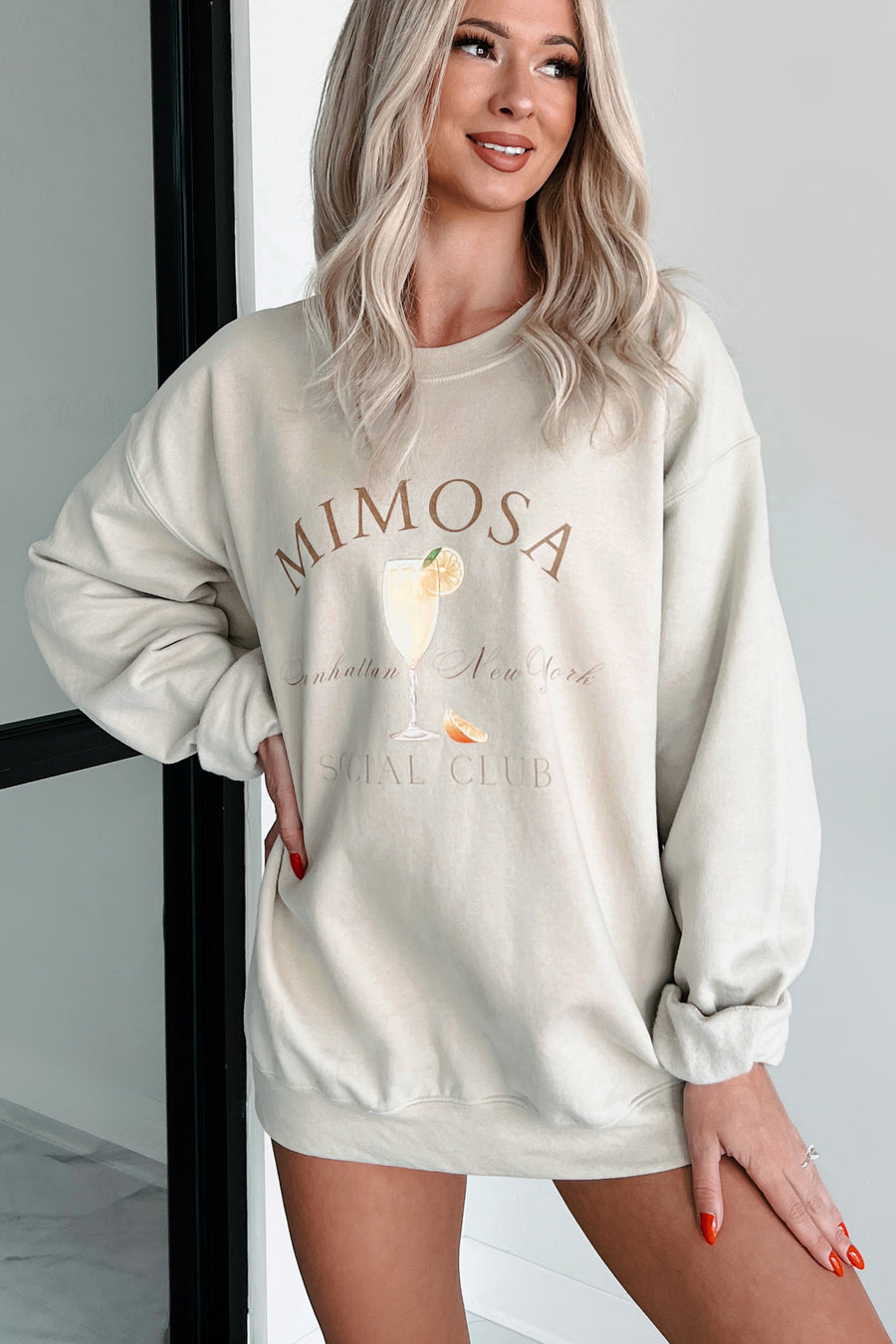 Mimosa Mood Graphic Sweatshirt (Sand) - NanaMacs