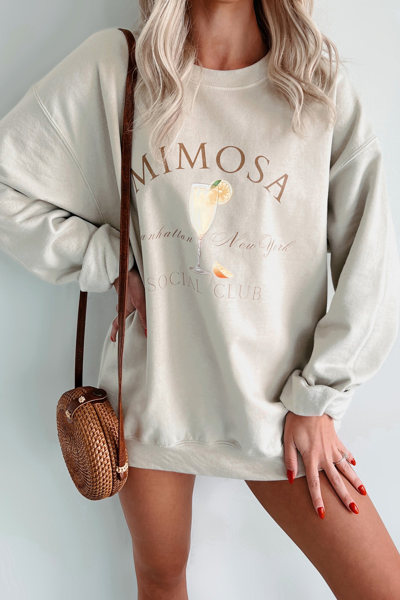 Mimosa Mood Graphic Sweatshirt (Sand) - NanaMacs