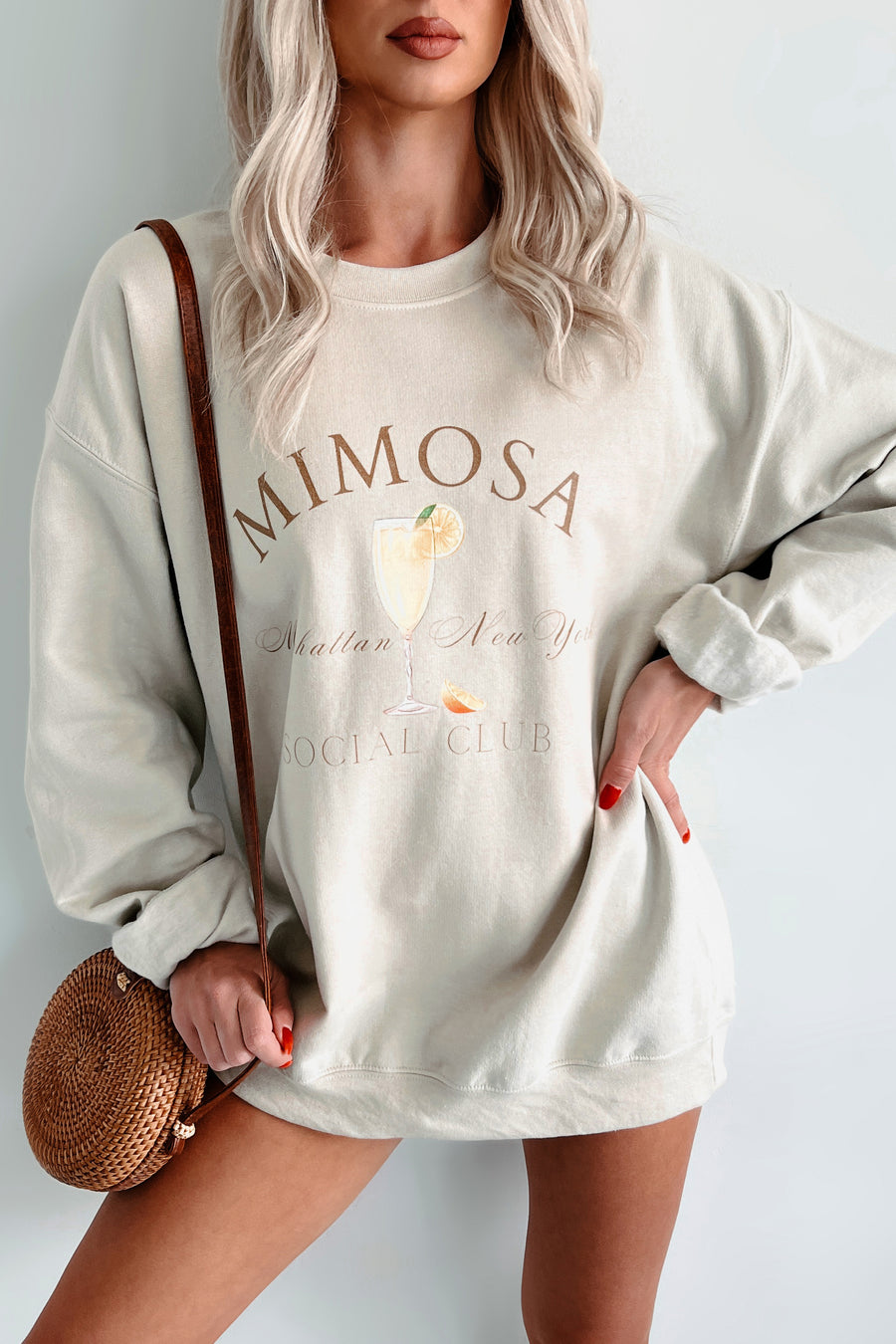 Mimosa Mood Graphic Sweatshirt (Sand) - NanaMacs