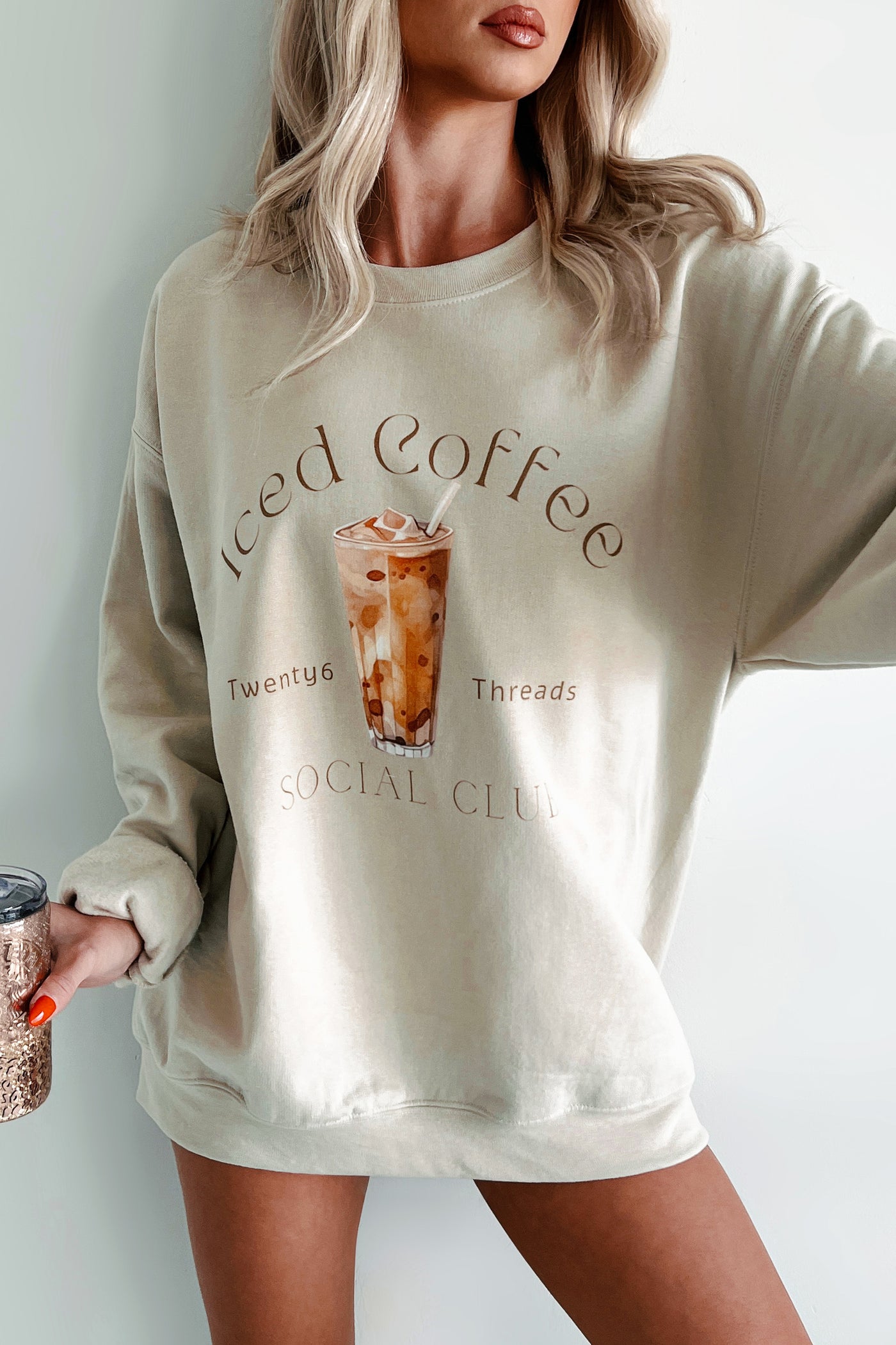 I'll Take An Ice Coffee Graphic Sweatshirt (Sand) - NanaMacs