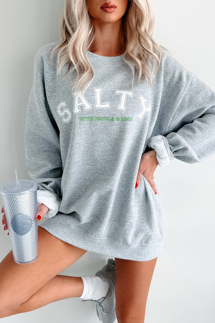 "Salty With Tequila & Lime" Graphic Sweatshirt (Sporty Grey) - NanaMacs