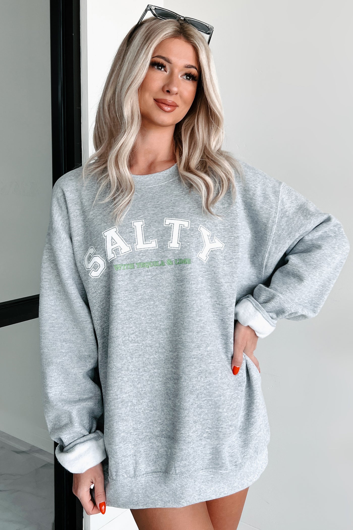 "Salty With Tequila & Lime" Graphic Sweatshirt (Sporty Grey) - NanaMacs