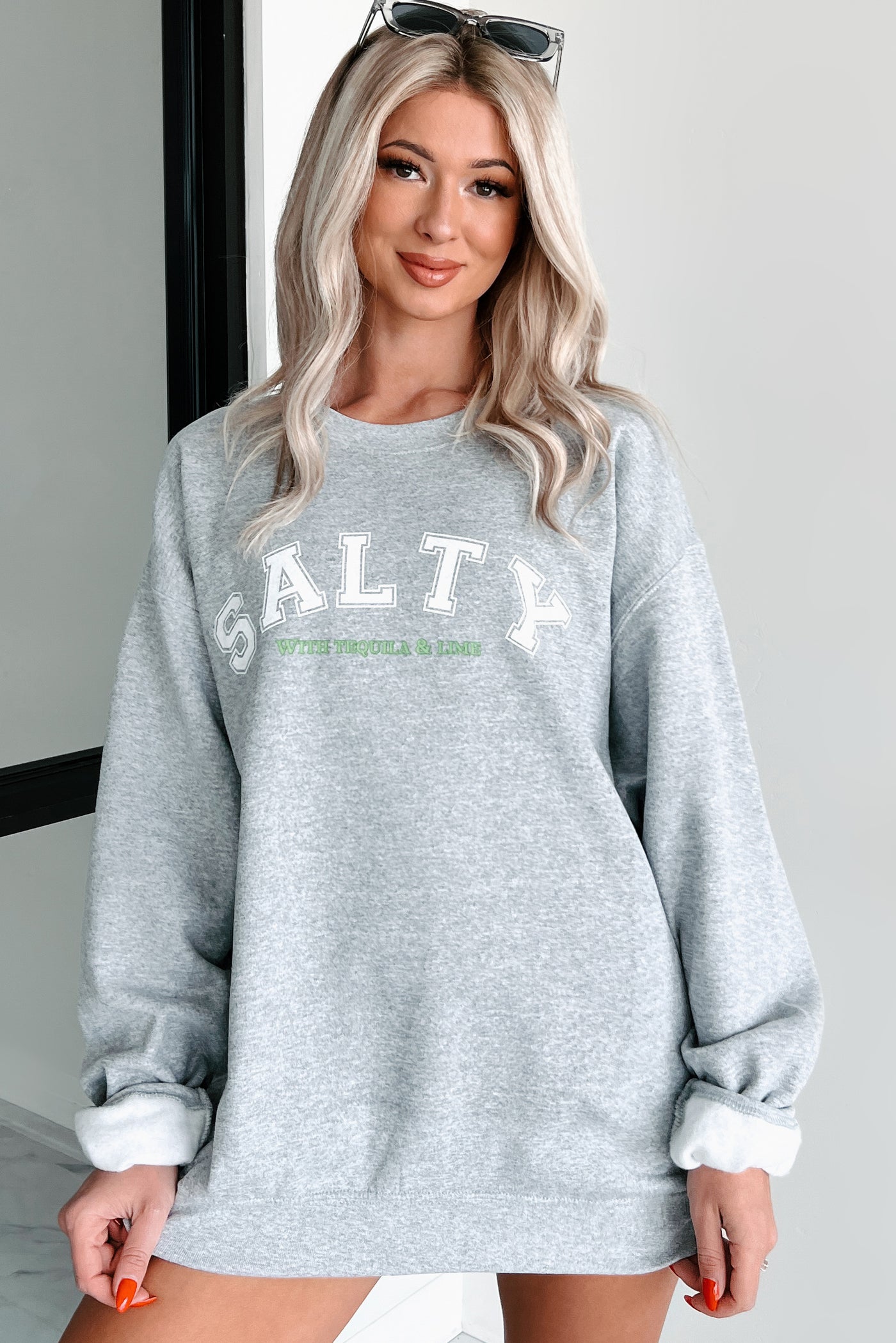 "Salty With Tequila & Lime" Graphic Sweatshirt (Sporty Grey) - NanaMacs