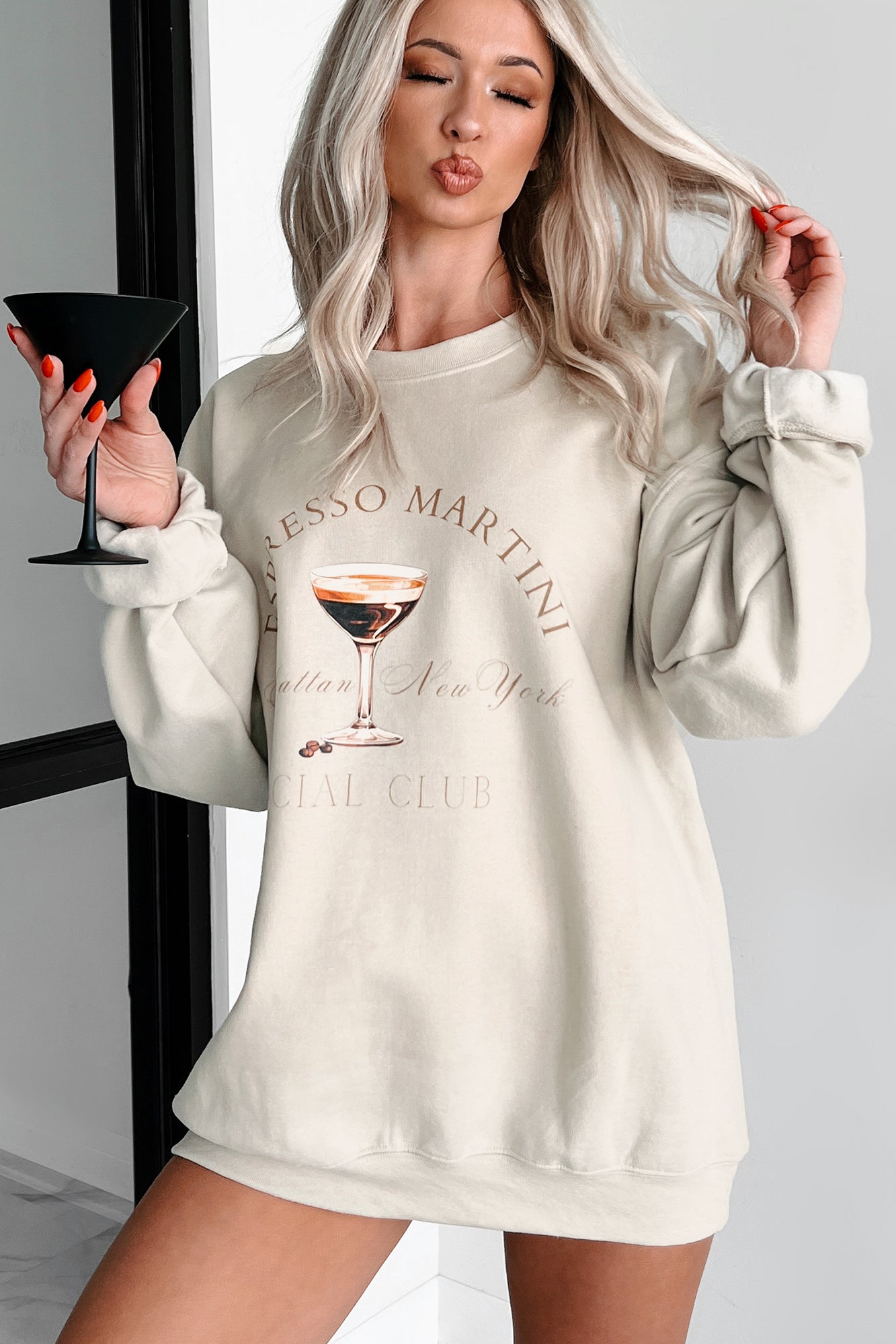 Espresso Martini Mood Graphic Sweatshirt (Sand) - NanaMacs