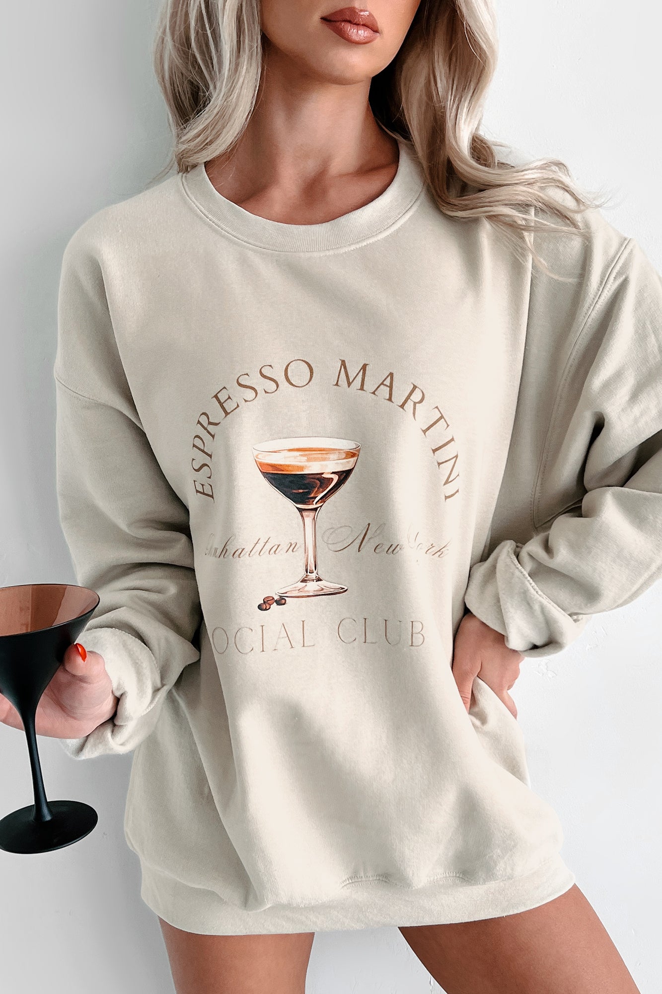 Espresso Martini Mood Graphic Sweatshirt (Sand) - NanaMacs