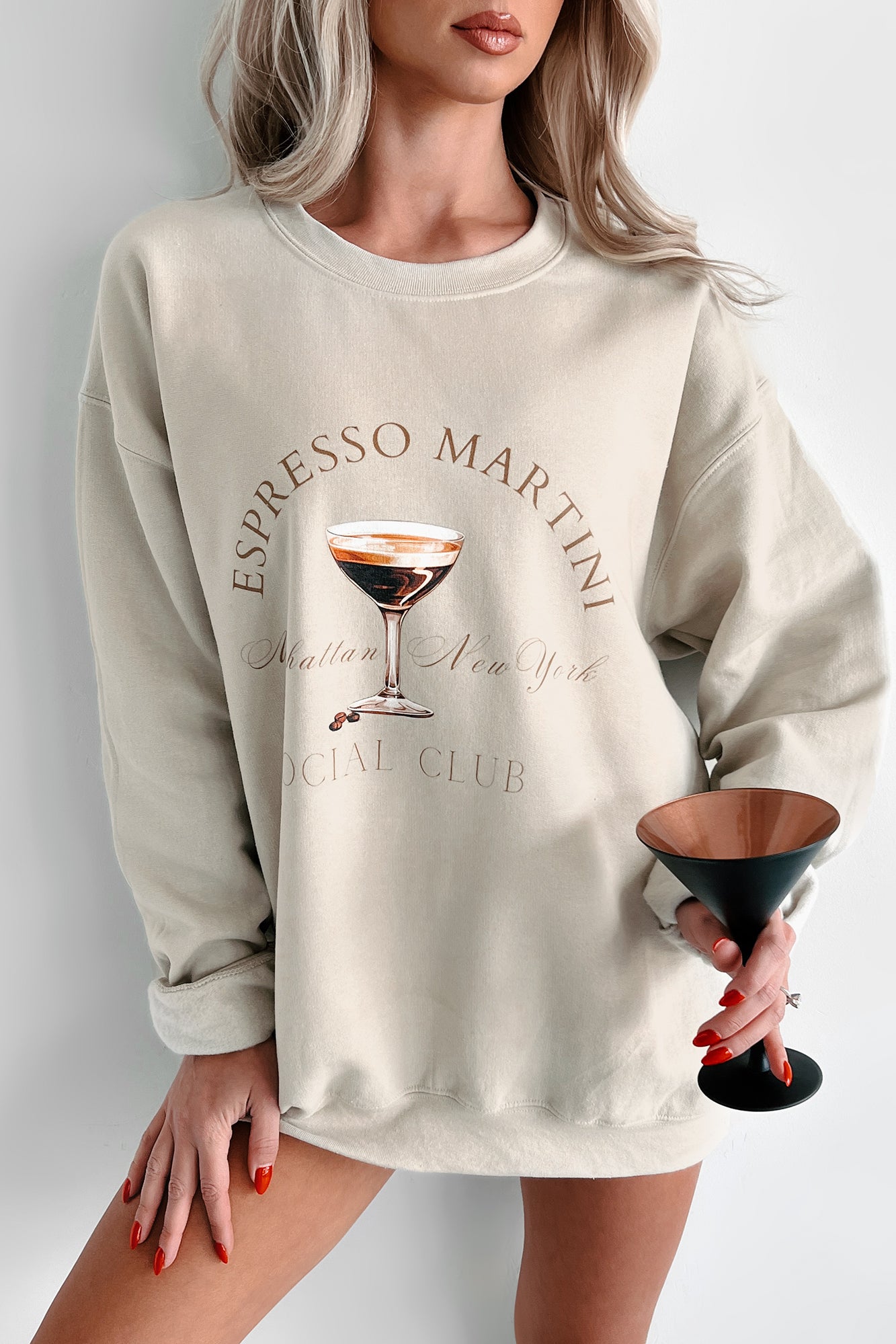 Espresso Martini Mood Graphic Sweatshirt (Sand) - NanaMacs