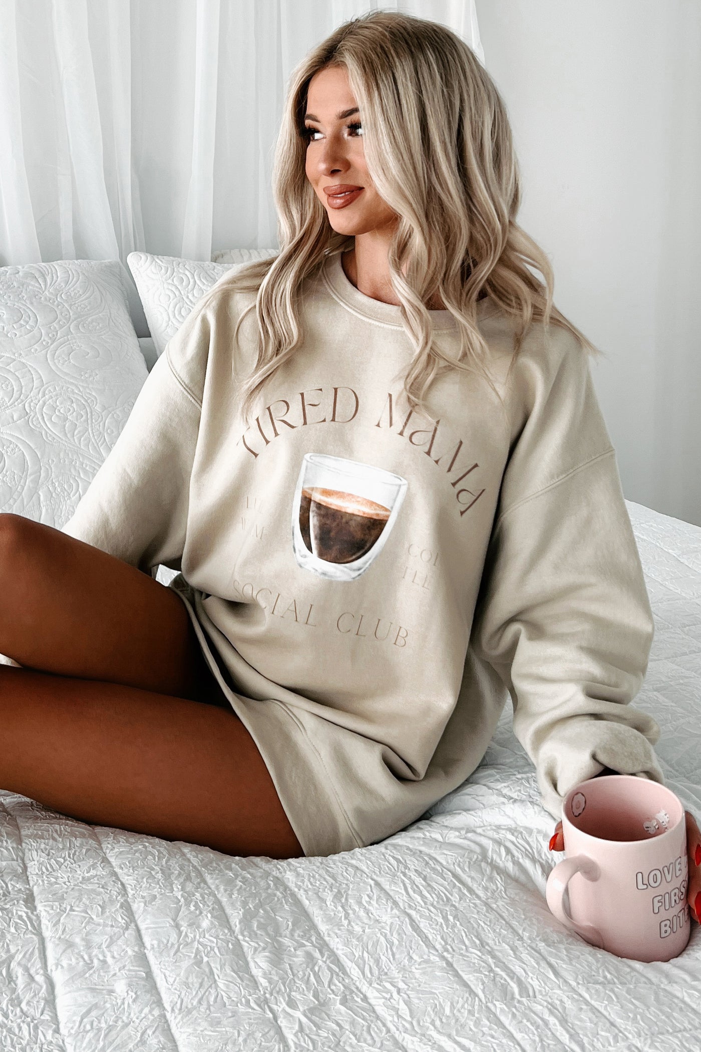 "Tired Mama" Graphic Sweatshirt (Sand) - NanaMacs