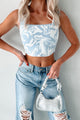 Authentic Reactions Ruffle Strap Crop Top (Light Blue/White) - NanaMacs